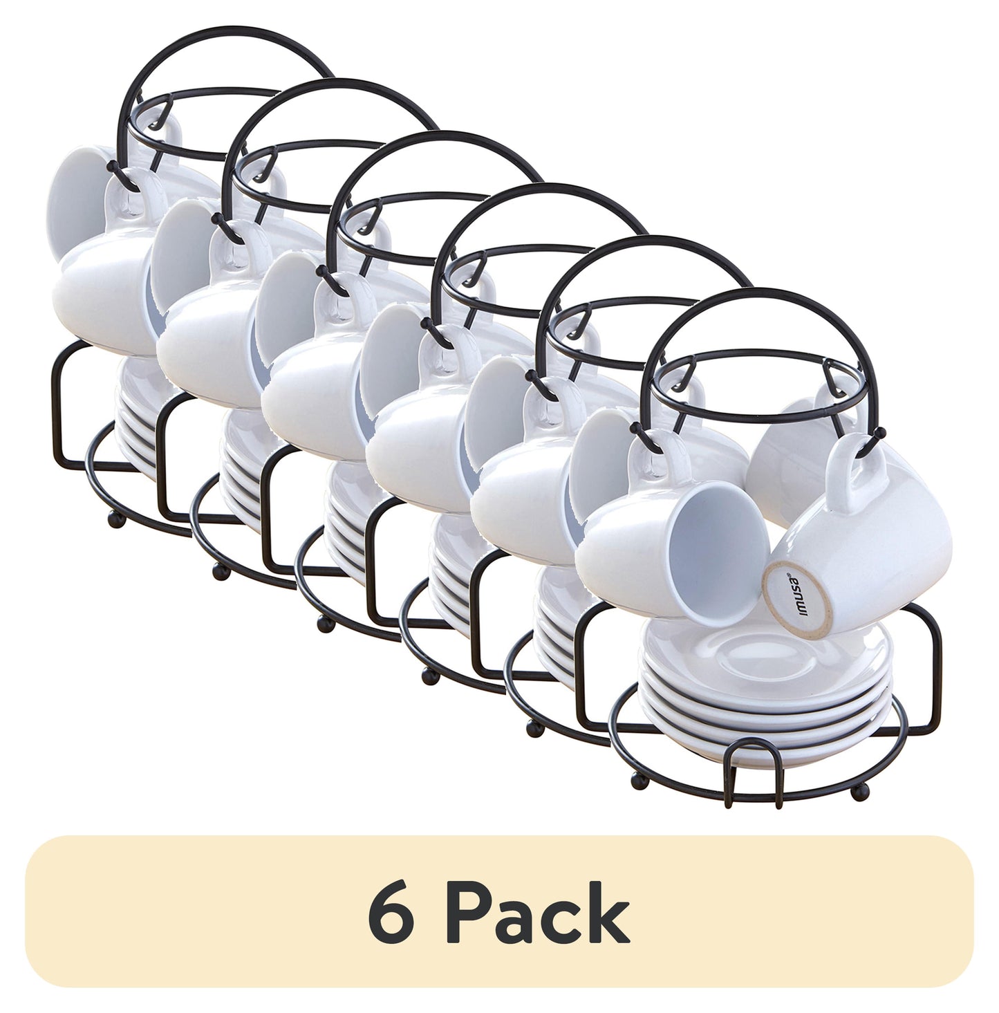 (6 pack) IMUSA  8pc Stoneware 3oz Espresso Set with Rack, White