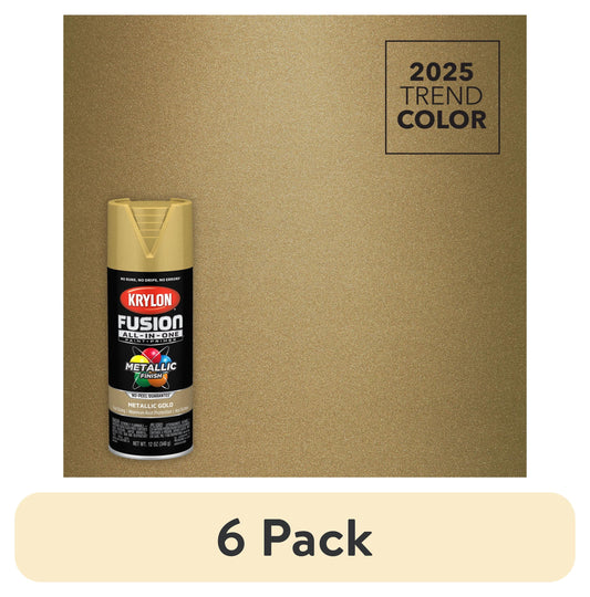 (6 pack) Krylon Fusion All-In-One Metallic, Metallic, Gold, 12 oz