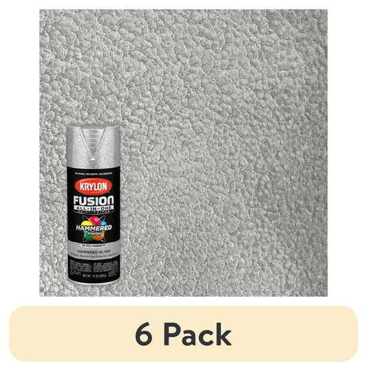 (6 pack) Krylon Fusion All-In-One Hammered, Silver, 12 oz