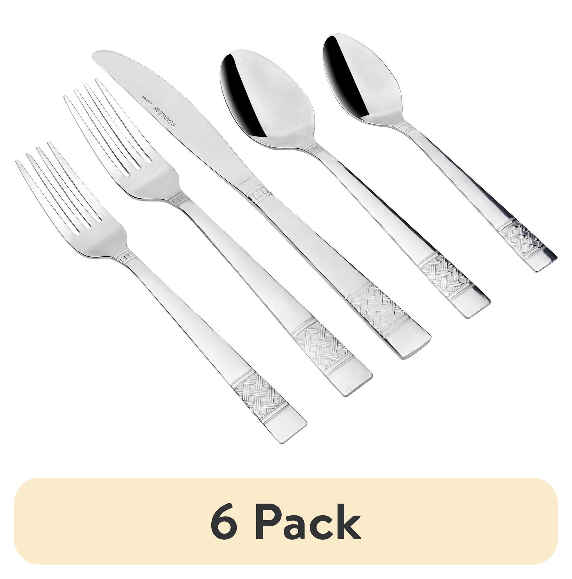 (6 pack) Mainstays Pierremont 20 Piece Polished Stainless Steel Flatware Set, Silver Tableware