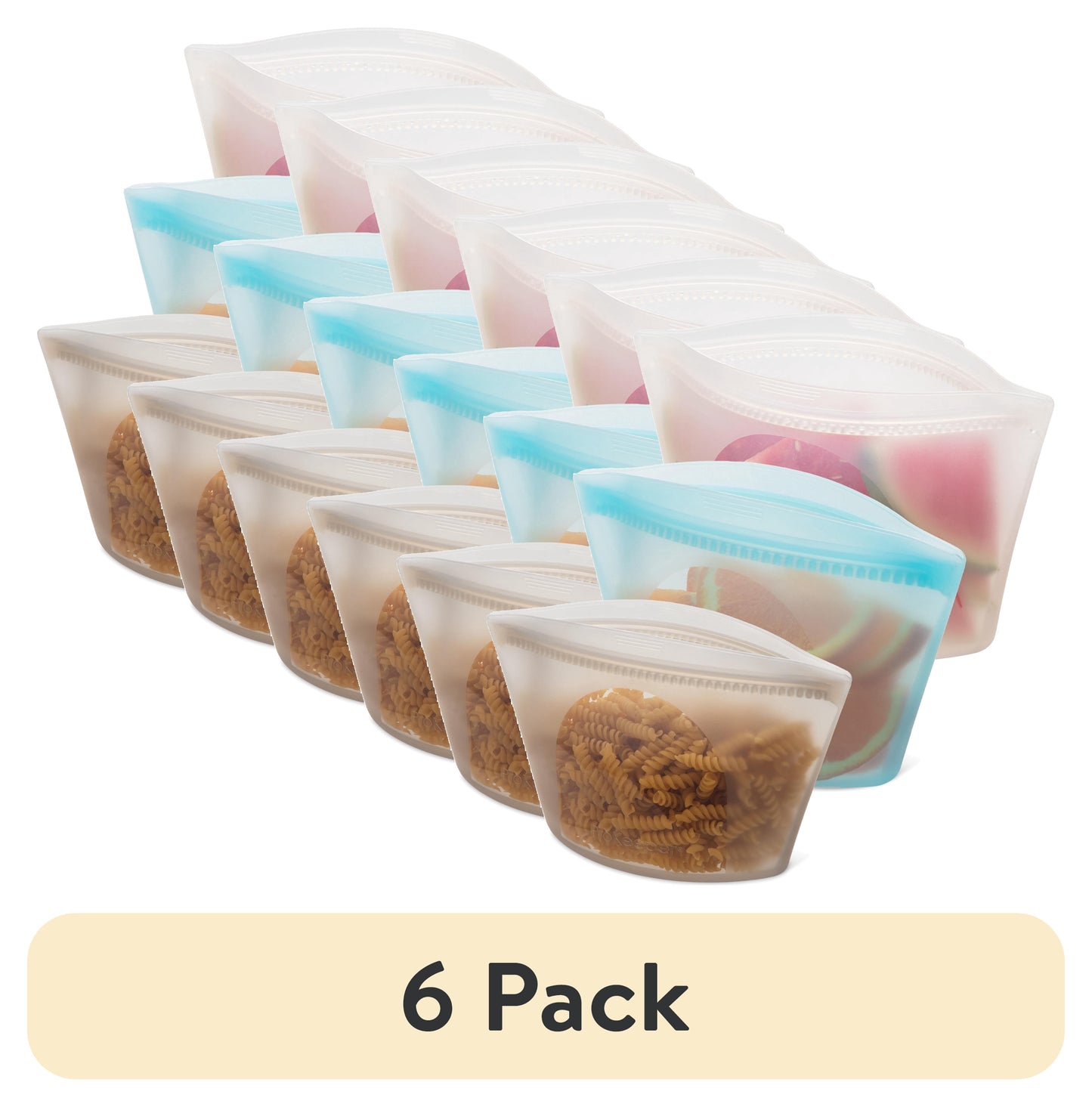 (6 pack) Prokeeper+ 3 Silicone Stand Up Snack and Storage Bag, 3 Pack, Mulit Color, Designed to Help with Packed Lunches and Daily Commutes