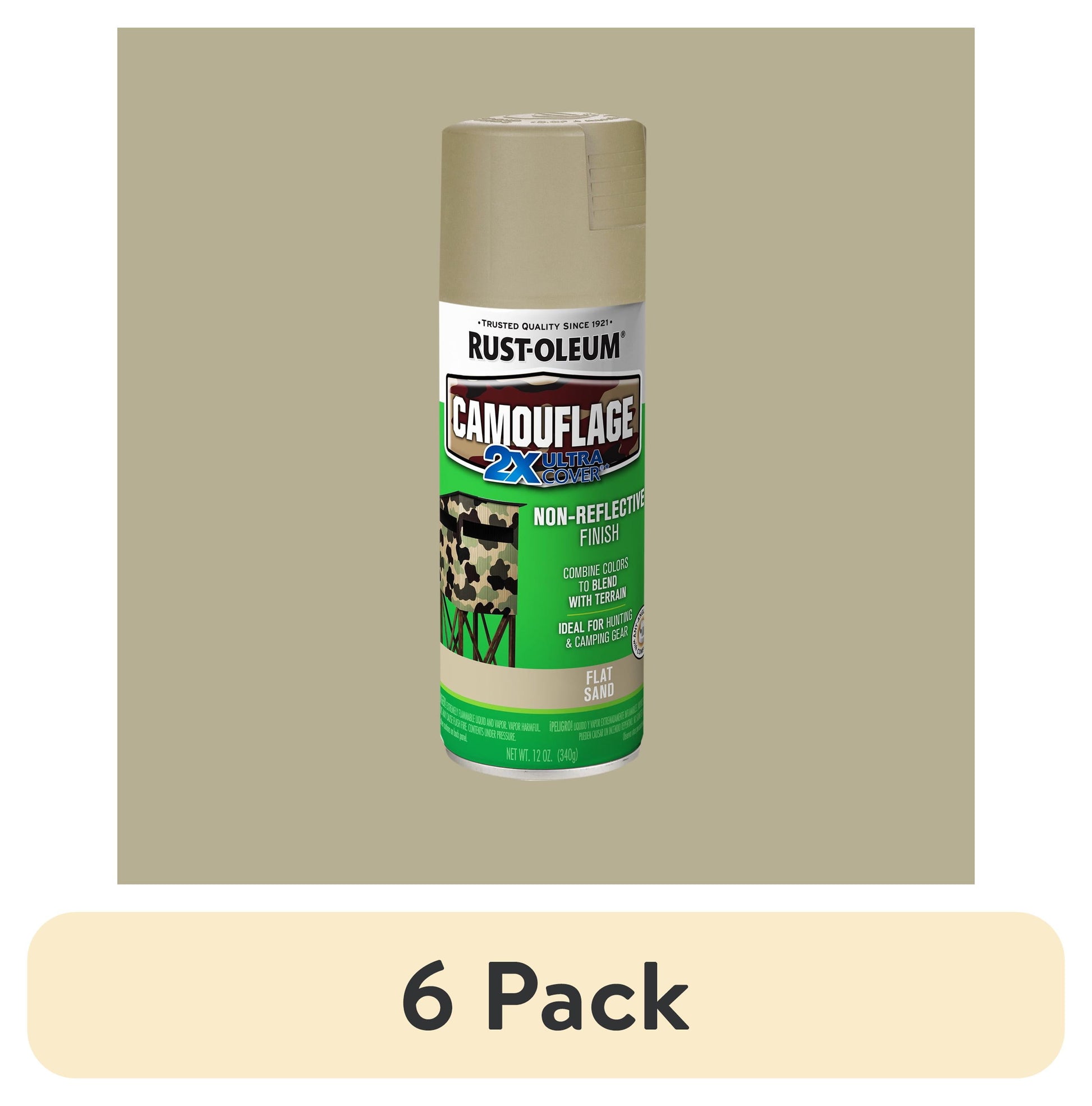 (6 pack) Sand, Rust-Oleum Camouflage 2X Ultra Cover Flat Spray Paint-339004, 12 oz