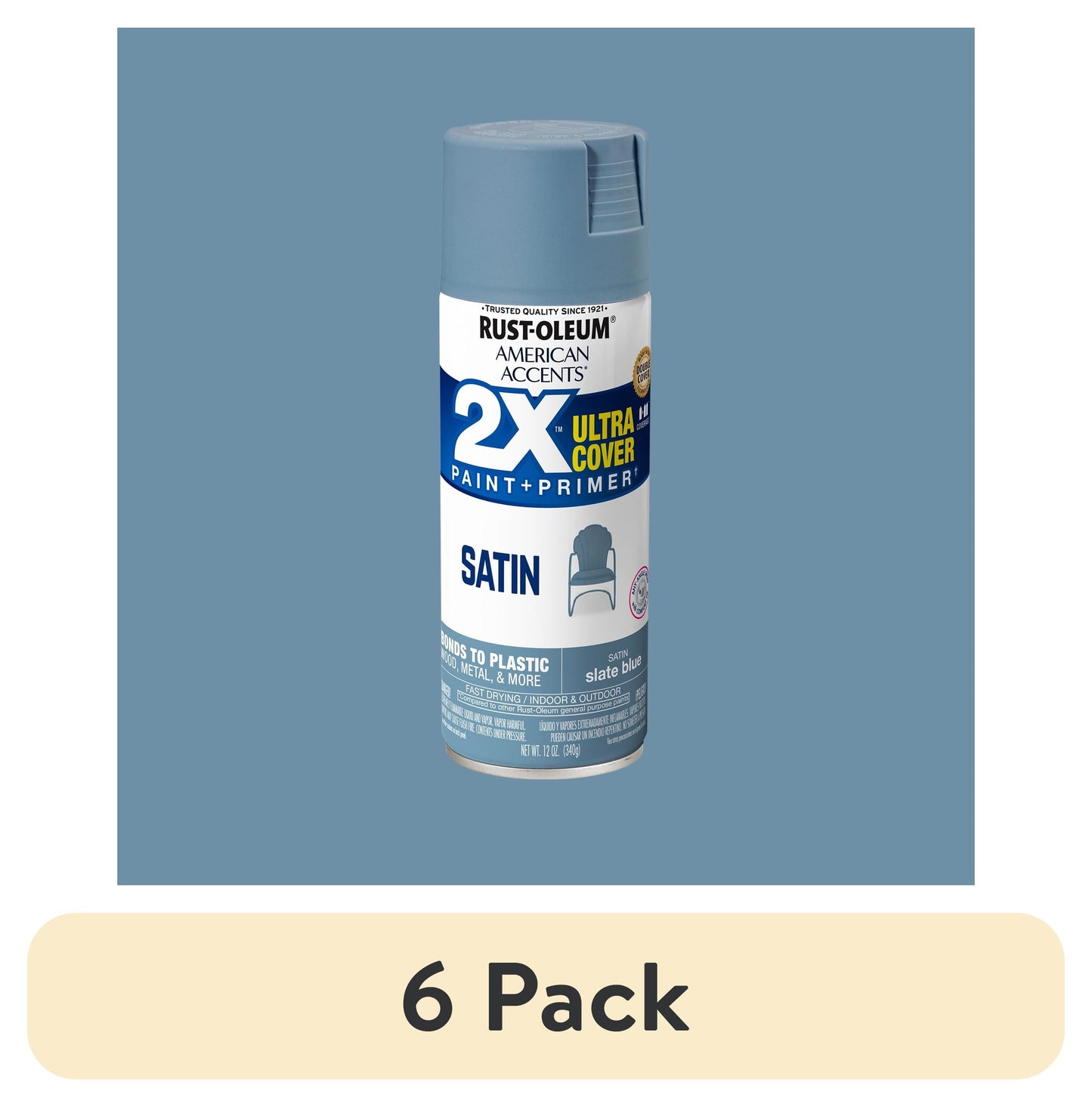(6 pack) Slate Blue, Rust-Oleum American Accents 2X Ultra Cover Satin Spray Paint-354731, 12 oz