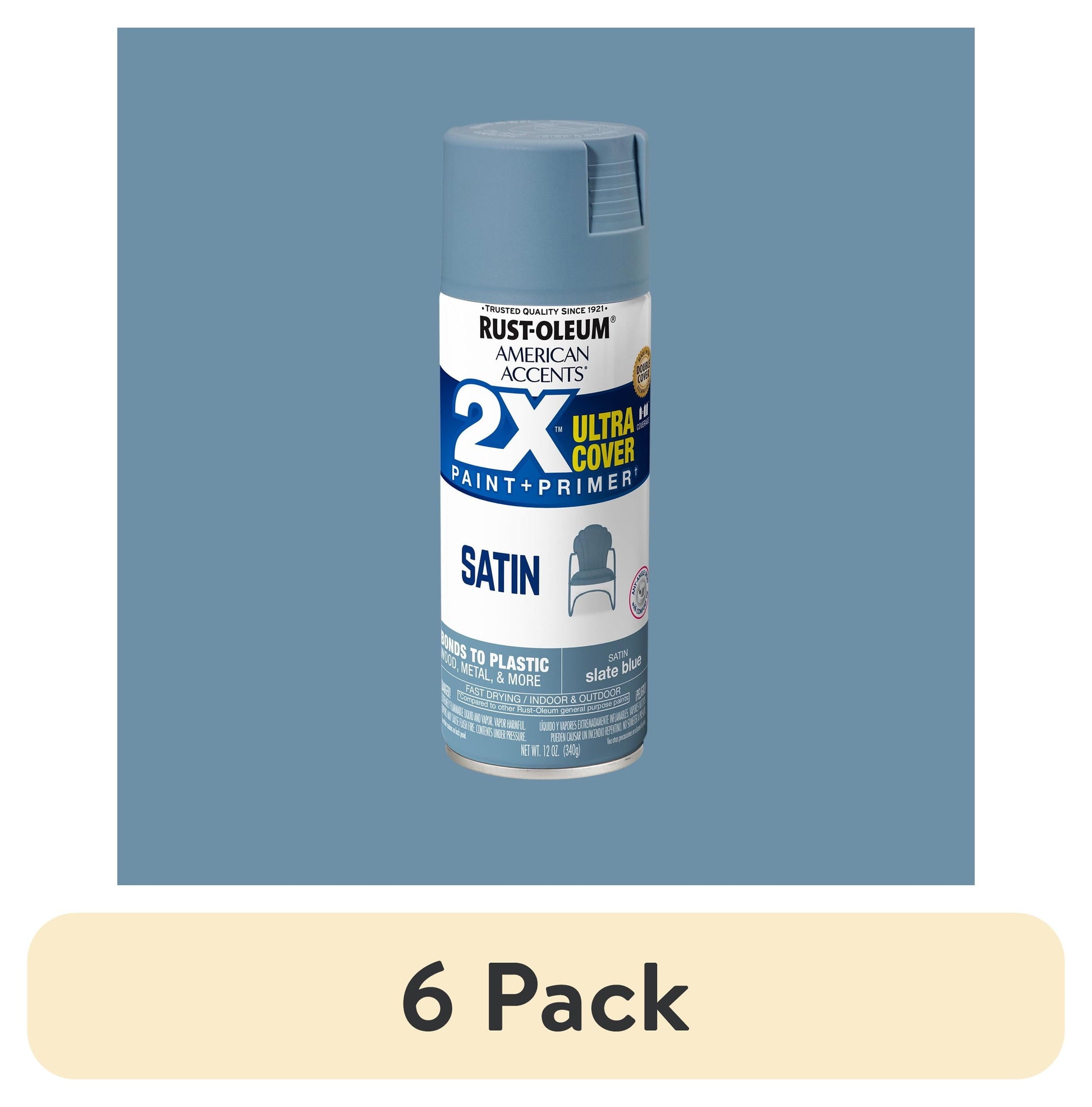 (6 pack) Slate Blue, Rust-Oleum American Accents 2X Ultra Cover Satin Spray Paint-354731, 12 oz