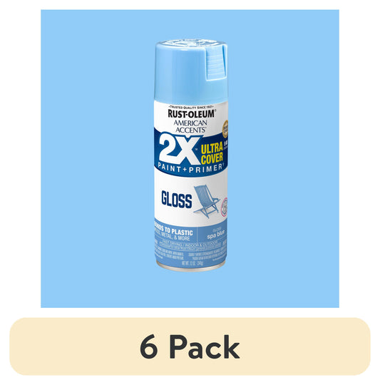 (6 pack) Spa Blue, Rust-Oleum American Accents 2X Ultra Cover Gloss Spray Paint-327890, 12 oz