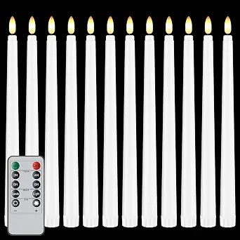 12 Pcs Flickering Flameless LED Taper Candles, White Wedding Decor