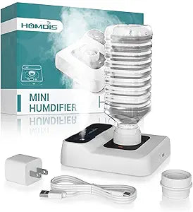 Travel Humidifier, Portable Small Humidifier for Plants, Bedroom, Office, Hotel or Car, Battery Operated Mini Cool Mist Humidifiers, Quiet 23dB, Auto-off, Night Light & BPA-Free, White