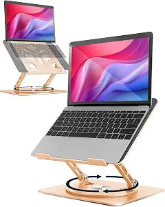 Aoviho 360 Rotating Laptop Stand for Desk | Adjustable, Foldable, Portable Aluminum Ergonomic Riser | Compatible with MacBook, Dell, HP & All Laptops 10-16 inch | Gold