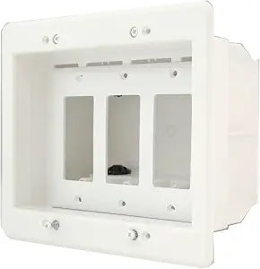 Arlington DVFR3W-1 Recessed Electrical Outlet Mounting Box with Paintable Wall Plate, 3-Gang, White