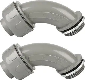 Conduit Connectors, 1-1/4 Inch, 90-Degree, Grey, 2-Pack