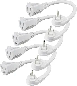 [5 Pack] Flat Plug Short Power Extension Cord - 6inch White Low Profile Flat Head 3 Prong Grounded Indoor Extension Cord,16AWG 13amp Household Appliance Electrical Extension Cord with Flat Wall Plug