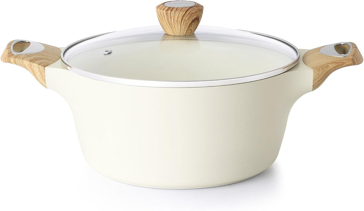 SENSARTE Ceramic Nonstick Pot, Stock Pot with Lid, Pasta Pot, 4.5 QT, White