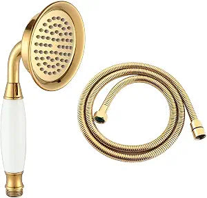 Shile Gold Large Size Traditional Brass Ceramics Telephone Handheld Shower Head with 1.5 Meter Hose Set for Bathroom