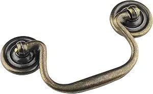 4-Pack 3.5" Hole Centers Dark Antique Brass Hanging Ring Puller Drawer Pull Handle Cabinet Knob Gooseneck Puller Wardrobe Handle for Dresser Screw Pitch89mm (Antique Brass,4)