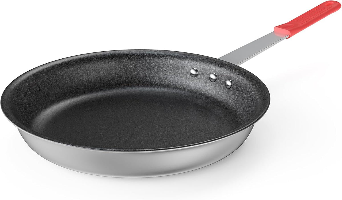 NEWBULIG Nonstick Frying Pan, 14 Inch Heavy-Gauge Aluminum Skillet with Ceramic Nonstick Coating & Stainless Steel Base for Induction, Electric, Gas, Oven Safe, Red Hanging Handle