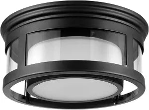 Globe Electric 44480 Brisbane 1-Light Outdoor Indoor Flush Mount Ceiling Light, Matte Black, Frosted Glass Shade, Bulb Not Included