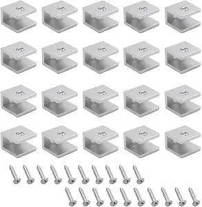 20 Sets Adjustable Aluminum Alloy Rectangle Glass Clip Clamp Wall Mounted Shelf Holder Brackets Support for 5-8mm Thickness Glass