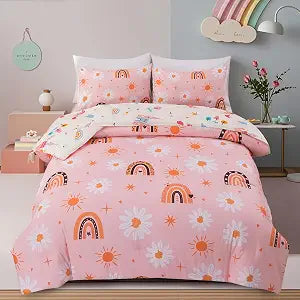 Boho Daisy Rainbow Comforter Set with Sheets Twin 5-Piece for Girl Kid Teen