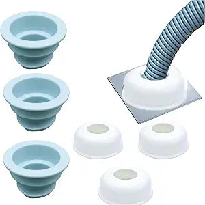 3 Pack Drain Pipe Seal Ring (Blue)+ 3 Pcs Decorative Cover(White), Drain Pipe Hose Deodorant Silicone Plug Sewer Seal Ring for Washing Machine Laundry Room Bathroom Bathtub, 3 Set