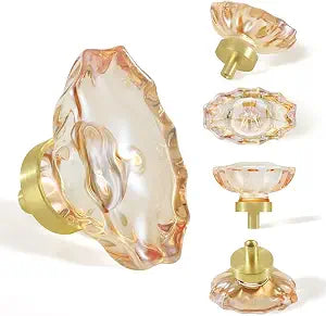 4 Pack Glass Cabinet Knobs and Pulls, Oval Champagne Crystal Knobs for