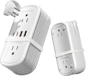 8 in 1 Travel Power Strip 4 Outlets with 4.9FT Extension Cord, Flat Plug Power Strip with 2 USB-A & 2 USB-C Ports for Multiple Devices for Travel/Dorm/Office, Travel Essentials (1 Pack)