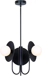 Canarm Ambercrest 3-Light Cluster Chandelier, Matte Black with Flat Opal Glass Shades & Honeycomb Detail, Mid-Century Modern Lighting for Dining Room