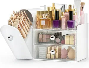 Makeup Organizer Countertop with Makeup Brush Holder,White