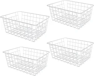 4 Pack Deep Freezer Organizer Bins Stackable Wire Basket for Organizing Metal Wire Storage Baskets for Pantry, Freezer Baskets for Chest Freezer, Upright Freezer