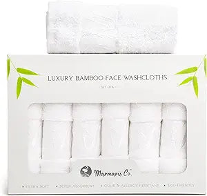 Set of 6 Luxury Wash Cloths for Your Face Viscose Bamboo & Turkish Cotton, White Wascloths