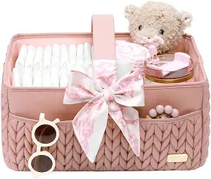 Luxurious Baby Diaper Caddy, Nursery Storage Basket for Newborn Boy and Girl, Travel Baby Basket for Diapers Baby Wipes, Organizer Tote Bag Storage Bin, Baby Shower Gifts(dusty rose)