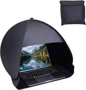 Portable Sun Shade for Working Outside - Up to 18" UV Shield & Sun Tent | Foldable Outdoor Computer Cover with Glare Reduction | Fits Most Laptops (Black)