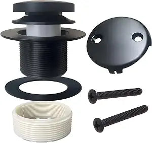 Matte Black Tub Drain and Overflow Kit - Complete 2-Hole Tip-Toe Trim Set with Easy Installation & Fine/Coarse Threads