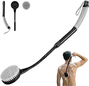 Back Scrubber for Shower, Long Handle Bath Brush with Soft Bristles, Adjustable Shower Brush for Body Exfoliating & Dry Brushing, Non-Slip Ergonomic Handle, Removable Head for Men & Women