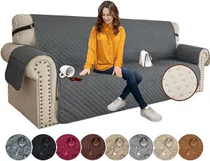 XINEAGE Quilted Sofa Cover Waterproof Couch Covers for 3 Cushion Couch, Super Soft Washable Slipcover with Pockets & Non-Slip Elastic Straps, Thick Furniture Protector (Sofa, Dark Grey)