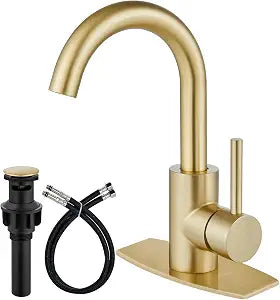 Airuida Brushed Gold Bathroom Faucet with Pop Up Drain