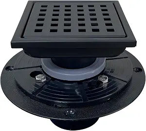 4" Matte Black Shower Floor Drain Square for Bathroom Kitchen Removable Grill Plate Cover with Flange Kit, Sus304 Stainless Steel Finish