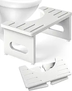 YOSE Squatting Potty for Adults, Foldable Bamboo Toilet Stool Squat Adult, No Assembly Required, Sturdy Poop Stool Adult for Small Bathrooms, Space-Saving Bathroom Foot Stool (White)