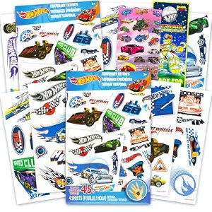 Hot Wheels Temporary Tattoo Set - Bundle with 90+ Race Car Body Art Temporary Tattoos Plus Stickers, More | Hot Wheels Party Favor Supplies for Boys, Kids