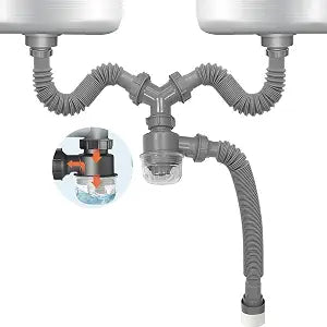 Double Sink Drain Kit Expandable Flexible 1 1/2 Inch P-Trap with Visible Removable Easy-Clean Water Seal Anti-Odor Cup for Bathroom, Kitchen Sink Drain Pipe Kit