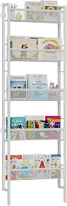 B8 Wall Mounted 5-Tier Kids Bookshelf, Nursery Book Toy Storage Rack, White