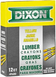 DIXON Industrial Lumber Marking Crayons, 4.5" x 1/2" Hex, Yellow, 12-Pack (X49600)