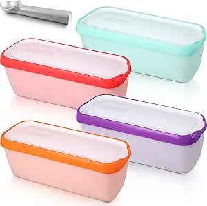 4 Pack Reusable Ice Cream Containers with Lids and Scoop, 1.5 Qt, Freezer