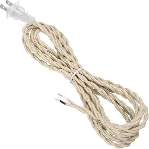 uxcell 6Ft 18/2 Twisted Cloth Covered Lamp Cord, Vintage Fabric Electrical Wire with Plug Stripped Ends Ready for Extension Wiring DIY Repairing, Beige