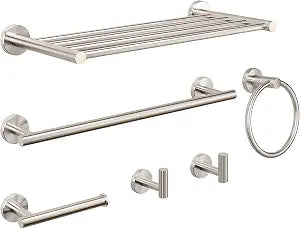 NearMoon Bathroom Accessories Set 6 Pieces, SUS304 Stainless Steel Bathroom Hardware Set, Shower Towel Rack for Kitchen, Towel Holder Wall Mounted (16 Inch, Brushed Nickel)