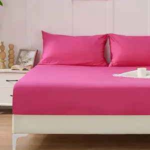 Homiest Hot Pink Cotton Fitted Sheet & Pillowcase Set, Twin XL 400TC