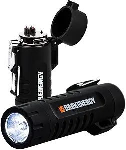 Dark Energy Plasma Lighter with Mini Flashlight | Rechargeable Dual-Arc Plasma Beam, 120 Lumen Flashlight and Strobe | Rugged, Tactical Design for Camping, Hiking, Outdoor, Home and Emergency