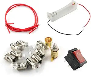 E-outstanding Electrical Circuit Experiment Tools Physics Science Lab Basic Circuit Learning Starter Kit Electricity Experiment Set 10 1.5V Bulb, 1 Battery Box, 1 Switch Button, 2 Wires, 2 Lamps