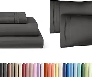 Charcoal 3-Piece Sheet Set & Pillowcase Bedding Bundle (Twin XL Size) - Complete Twin XL Sheet Set & 2 Pillowcases w/ Deep Pockets up to 16 inches - Hotel Luxury Quality - Soft, Breathable & Cooling