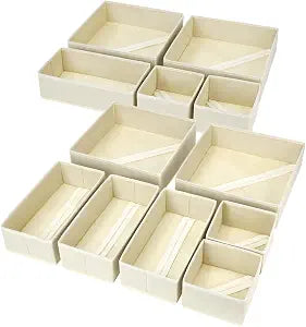 DIMJ Drawer Organizer Clothes, 12 Pack Dresser Organizer for Nursery, Baby Clothes, Underwears, Sock, Fabric Dresser Bins, Drawer Dividers, Foldable Closet Organizers and Storage(Beige)