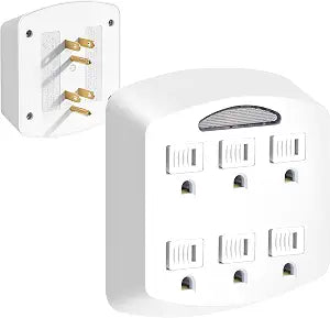 6-Outlet Extender Wall Tap, 3-Prong Plug Splitter with LED Light